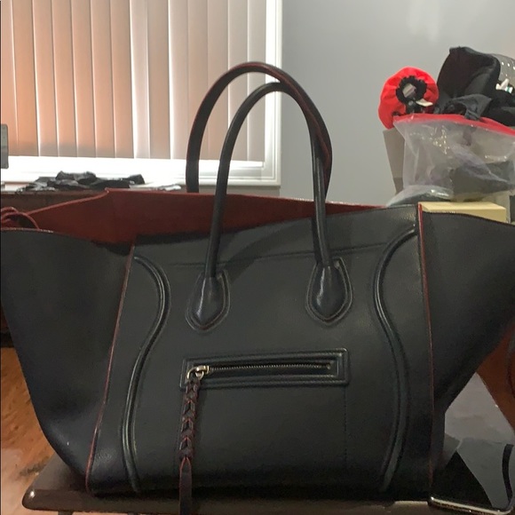 Celine Handbags - Large Navy blue Celinè bag with red trim Celine Handbags - Large Navy blue Celinè bag with red trim